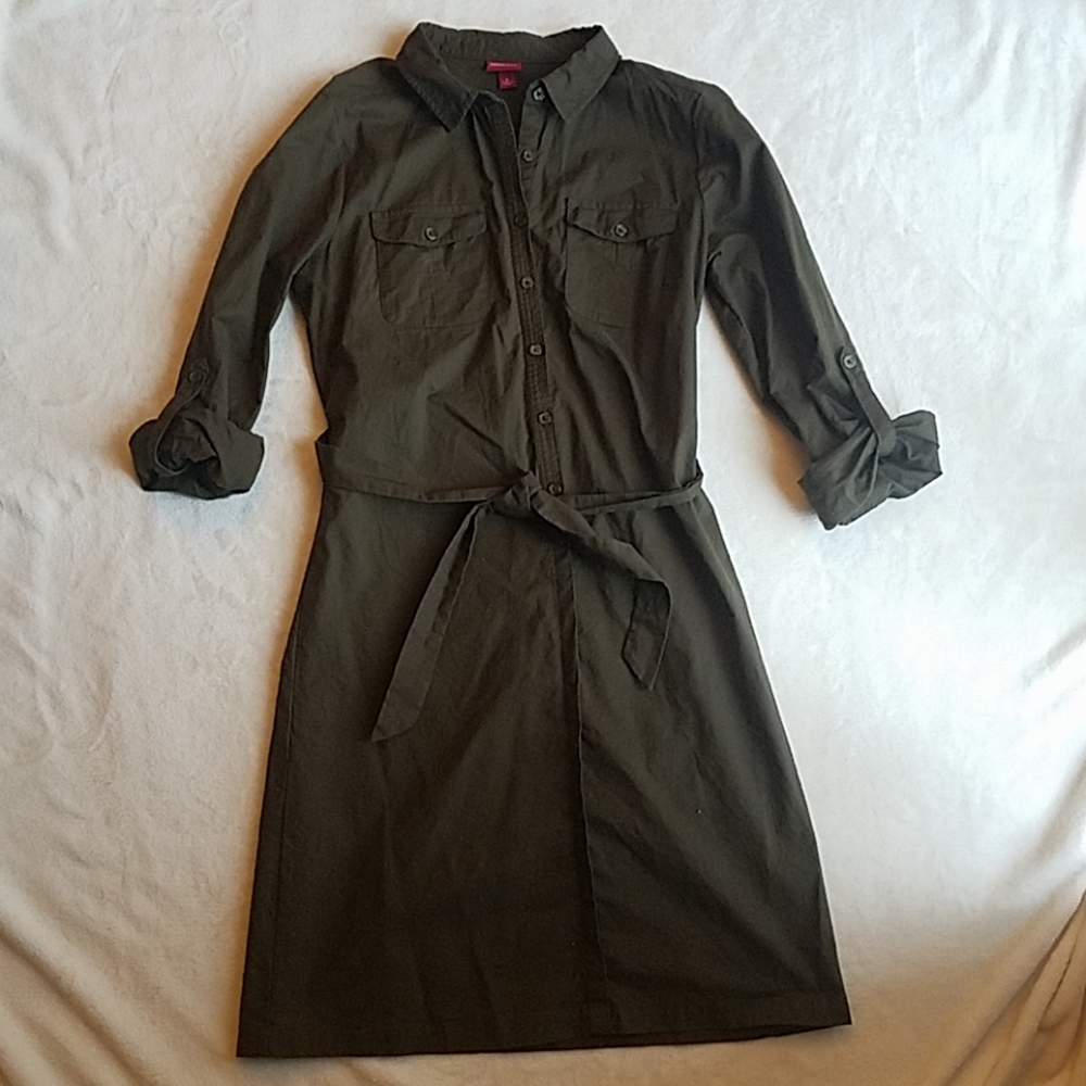Casual Olive green belted dress